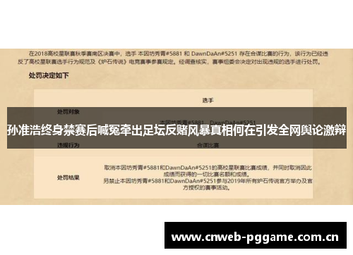 孙准浩终身禁赛后喊冤牵出足坛反赌风暴真相何在引发全网舆论激辩 孙准浩终身禁赛后喊冤牵出足坛反赌风暴真相何在引发全网舆论激辩